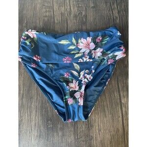 Tempt Me Women's M Floral Bikini Bottom Mid Rise Ruched Swimsuit Bottom NWT